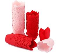 Forros para cupcakes de tulipán, 240 tazas para hornear, forros para magdalenas, moldes para magdalenas, tazas para dulces para bodas, cumpleaños, baby showers (rojo rosa)