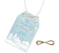 FORSHEEP 50 etiquetas de agradecimiento de copo de nieve, etiqueta de regalo del país de las maravillas de invierno con cuerda para fiesta de baby shower, etiquetas de papel de agradecimiento para