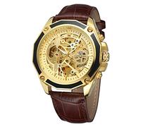 Forsining Hombres de esqueleto reloj mecánico reloj automático movtment macho reloj con correa de piel