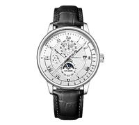 FORSINING Mens Quartz Analógico Reloj Moon Phase Dial Hombre de lujo Reloj de pulsera de acero inoxidable Semana del mes Pantalla Relojes de negocios, plateado, Correa