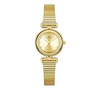 FORSINING Pequeños relojes dorados para mujer, relojes de pulsera de cuarzo con correa de acero inoxidable dorado o cuero marrón, Oro