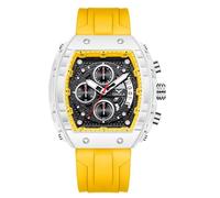 FORSINING Reloj analógico de cuarzo para hombre, correa de silicona, esfera grande, impermeable, casual, deportivo, calendario y fecha, amarillo, Correa