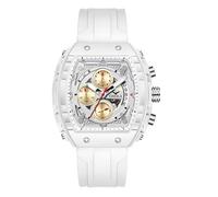 FORSINING Reloj analógico de cuarzo para hombre, correa de silicona, esfera grande, impermeable, casual, deportivo, calendario y fecha, blanco, Correa