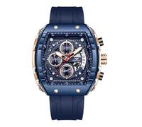 FORSINING Reloj analógico de cuarzo para hombre, correa de silicona, esfera grande, impermeable, casual, deportivo, calendario y fecha, azul, Correa