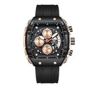 FORSINING Reloj analógico de cuarzo para hombre, correa de silicona, esfera grande, impermeable, casual, deportivo, calendario y fecha, Oro negro., Correa