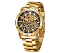 FORSINING Reloj automático de esqueleto para hombre, con movimiento mecánico fuerte de alta gama, Dorado y Negro, Moderno