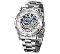 FORSINING Reloj automático de esqueleto para hombre, con movimiento mecánico fuerte de alta gama, Plateado y blanco, Moderno