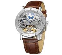 FORSINING Reloj automático para hombre Tourbillon esqueleto reloj de pulsera de fase lunar (fase lunar marrón plateado), Moderno