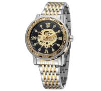 FORSINING Reloj cronógrafo automático de acero inoxidable para hombre, fácil de leer, esqueleto de diamante, resistente al agua, números romanos, Negro dorado, Classic