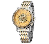 FORSINING Reloj cronógrafo automático de acero inoxidable para hombre, fácil de leer, esqueleto de diamante, resistente al agua, números romanos, Dorado, Classic