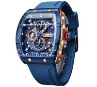 FORSINING Reloj cronógrafo deportivo para hombre, resistente al agua, militar, analógico, de cuarzo, con fecha, correa de silicona, reloj para exteriores, Azul