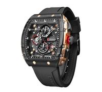 FORSINING Reloj cronógrafo deportivo para hombre, resistente al agua, militar, analógico, de cuarzo, con fecha, correa de silicona, reloj para exteriores, Negro -