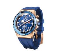 FORSINING Reloj cronógrafo deportivo para hombre, resistente al agua, militar, reloj de pulsera analógico de cuarzo con visualización de fecha, correa de silicona, reloj para exteriores, Azul-Dorado