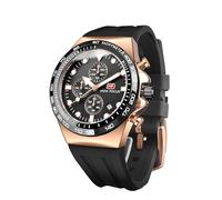 FORSINING Reloj cronógrafo deportivo para hombre, resistente al agua, militar, reloj de pulsera analógico de cuarzo con visualización de fecha, correa de silicona, reloj para exteriores, Negro-oro