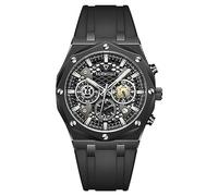 FORSINING Reloj de cuarzo para hombre, analógico, de cuarzo, de silicona, cronógrafo, casual, deportivo, militar, para hombre, negro