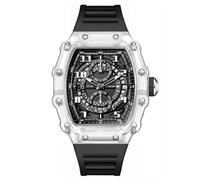 FORSINING Reloj de cuarzo para hombre, correa de silicona, cronógrafo, deportivo, analógico, visualización de fecha, resistente al agua, relojes militares, negro