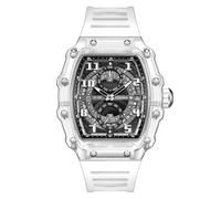 FORSINING Reloj de cuarzo para hombre, correa de silicona, cronógrafo, deportivo, analógico, visualización de fecha, resistente al agua, relojes militares, blanco