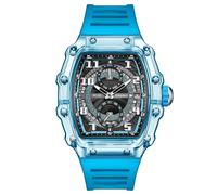 FORSINING Reloj de cuarzo para hombre, correa de silicona, cronógrafo, deportivo, analógico, visualización de fecha, resistente al agua, relojes militares, azul