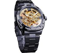FORSINING Reloj de esqueleto de lujo para hombre, tallado hueco de 41 mm, esfera grande con bisel cuadrado, reloj mecánico automático para hombre, Negro Oro, Classic