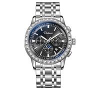 FORSINING Reloj de hombre de moda para hombre de negocios, reloj de pulsera mecánico, fase lunar, acero inoxidable, diamante, esfera grande, relojes automáticos luminosos, Negro