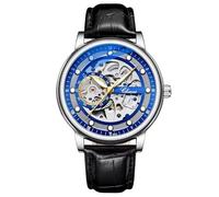 FORSINING Reloj de hombre esqueleto Big Dial lujo automático reloj de pulsera para hombre correa de cuero cuerda manual relojes mecánicos moda negocios impermeable, azul, Correa