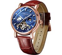 FORSINING Reloj de hombre luminoso cielo estrellado con fase lunar Tourbillon, mecánico automático automático relojes de moda, caja de acero inoxidable cinturón de cuero reloj de pulsera, Oro rosa