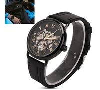 FORSINING Reloj de Moda para Hombre con Patrón Hueco, Reloj de Pulsera Mecánico Semiautomático a Prueba de Agua para Uso Diario y Comercial, Caja de Acero Inoxidable, Superficie Negra + Caja