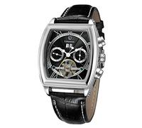 FORSINING Reloj de pulsera analógico automático con forma de tonneau con correa de cuero para hombre, Moderno