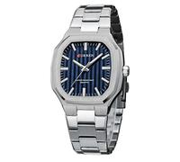 FORSINING Reloj de pulsera analógico de cuarzo para hombre, correa de acero inoxidable de 20 mm, impermeable, rectangular, esfera grande, relojes de negocios, azul
