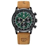 FORSINING Reloj de pulsera analógico de cuarzo para hombre, correa de cuero, casual, deportivo, cronógrafo, luminoso, impermeable, visualización de fecha, verde, Correa