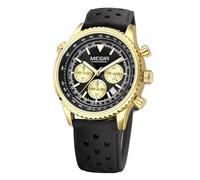 FORSINING Reloj de pulsera analógico de cuarzo para hombre, correa de silicona, cronógrafo, impermeable, luminoso, calendario, visualización de fecha, dorado