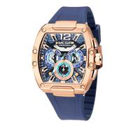 FORSINING Reloj de pulsera analógico de cuarzo para hombre, correa de silicona, esfera tonneau, cronógrafo, casual, deportivo, luminoso, calendario, fecha, azul, Correa
