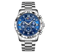 FORSINING Reloj de pulsera analógico de cuarzo para hombre, diseño de fase lunar, cronógrafo, deportivo, impermeable, esfera de diamante, relojes de negocios Luminoius, azul, pulsera