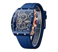 FORSINING Reloj de pulsera analógico de cuarzo para hombre, esfera grande, correa de silicona, impermeable, militar, calendario, fecha, azul oscuro, Militar