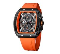 FORSINING Reloj de pulsera analógico de cuarzo para hombre, esfera grande, rectangular, correa de silicona, impermeable, militar, calendario, fecha, naranja, Militar