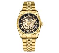 FORSINING Reloj de pulsera automático de lujo esqueleto de los hombres pulsera de acero inoxidable Big Dial mecánico cuerda manual relojes moda tienda, Negro