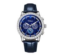 FORSINING Reloj de pulsera automático para hombre, correa de cuero, esfera de diamante, reloj mecánico, calendario, fecha, moda, negocios, relojes para hombre, azul, Correa