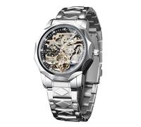 FORSINING Reloj de pulsera automático Tourbillon para hombre, diseño de esqueleto y cuerda automática, reloj mecánico Tourbillion Rhombus, de acero inoxidable, dorado y negro, Marrón