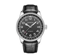 FORSINING Reloj de pulsera mecánico automático para hombre, con correa de cuero, analógico, con fecha, resistente al agua, Negro 2