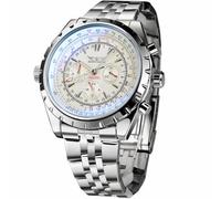 FORSINING Reloj de pulsera mecánico de acero inoxidable con diseño de cristal azul, color negro y plateado, Blanco