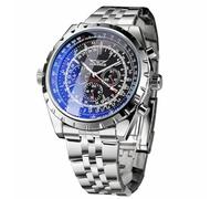 FORSINING Reloj de pulsera mecánico de acero inoxidable con diseño de cristal azul, color negro y plateado, Negro -