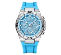 FORSINING Reloj de pulsera para hombre, 22 mm, correa de silicona, analógico, cuarzo, informal, resistente al agua, cronógrafo, reloj deportivo, azul claro, Correa