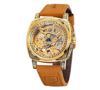 FORSINING Reloj de pulsera para hombre con movimiento mecánico automático y números romanos con correa de piel auténtica, Oro, Classic