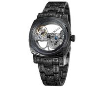 FORSINING Reloj de pulsera para hombre, diseño de esqueleto con números romanos automáticos, Tourbillon, con pulsera de acero inoxidable, Negro -, Classic