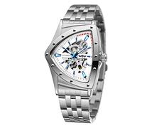FORSINING Reloj de pulsera para hombre, resistente al agua, 30 m, diseño de esqueleto hueco, automático, triángulo retro, Upgrade Silver White