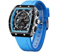 FORSINING Reloj deportivo de cuarzo Tonneau para hombre, cronógrafo/cronómetro con indicador de fecha, correa de silicona impermeable, reloj de pulsera en forma de barril, 6 colores deportivos