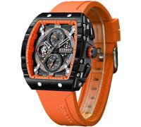 FORSINING Reloj deportivo de cuarzo Tonneau para hombre, cronógrafo/cronómetro con indicador de fecha, correa de silicona impermeable, reloj de pulsera en forma de barril, 6 colores deportivos