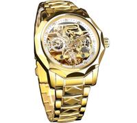 FORSINING Reloj mecánico automático de esqueleto para hombre con bisel de 12 lados de corte de diamante, engranajes expuestos y diseño Tourbillon, pulsera única de acero inoxidable con eslabones de