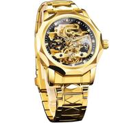 FORSINING Reloj mecánico automático de esqueleto para hombre con bisel de 12 lados de corte de diamante, engranajes expuestos y diseño Tourbillon, pulsera única de acero inoxidable con eslabones de