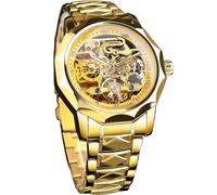 FORSINING Reloj mecánico automático de esqueleto para hombre con bisel de 12 lados de corte de diamante, engranajes expuestos y diseño Tourbillon, pulsera única de acero inoxidable con eslabones de